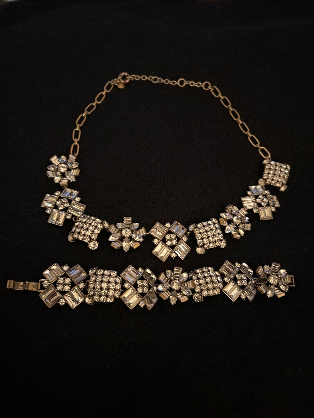 J. Crew Gold and Clear Crystal Floral Statement Necklace